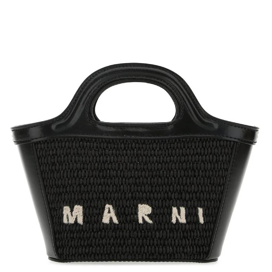 Marni Tropicalia Micro Bag In Black Leather And Raffia In Black