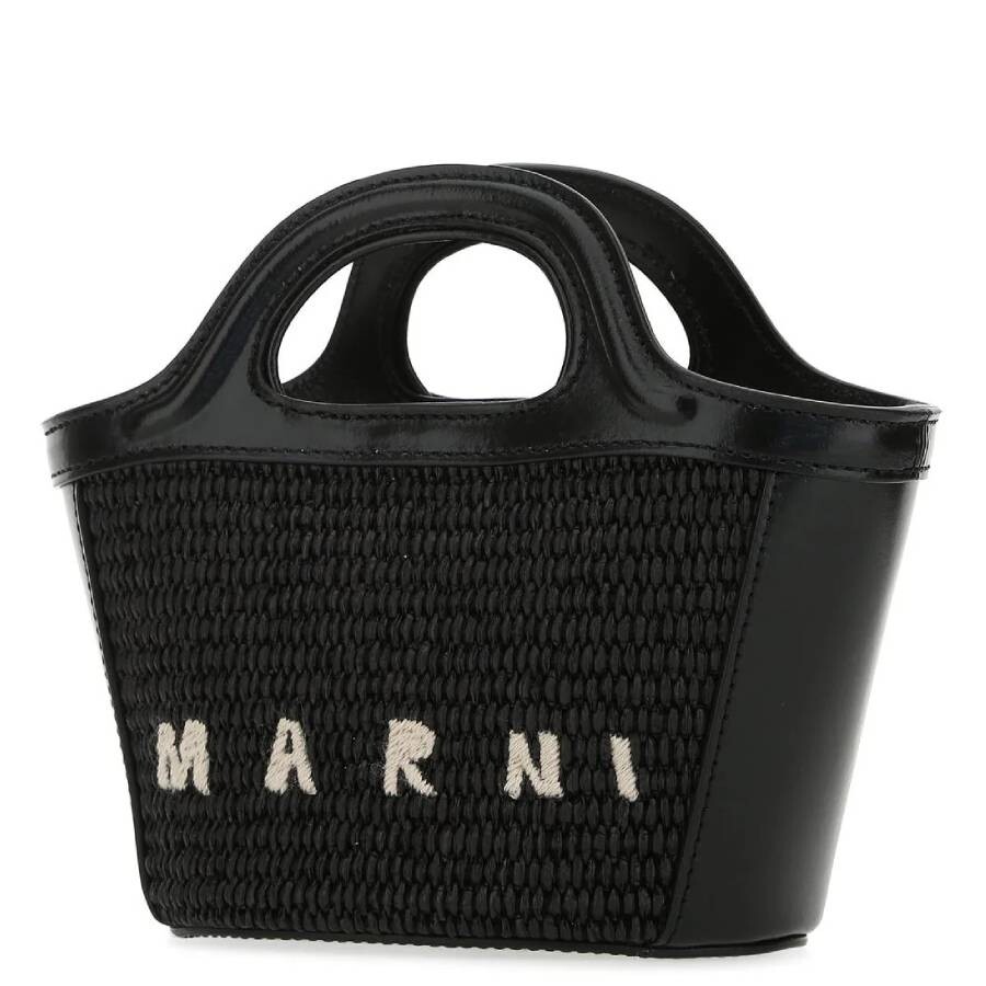 Marni Tropicalia Micro Bag In Black Leather And Raffia In Black