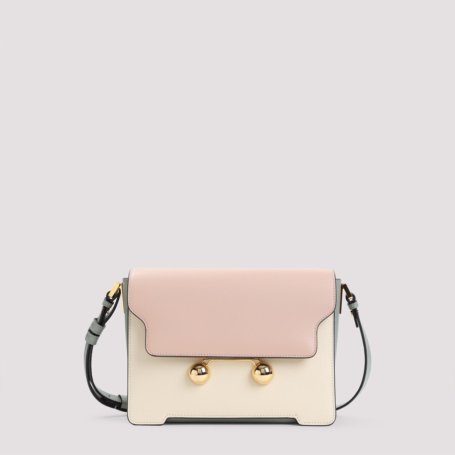 Marni Light Pink, White And Grey Leather Trunkaroo Medium Shoulder Bag In Yellow