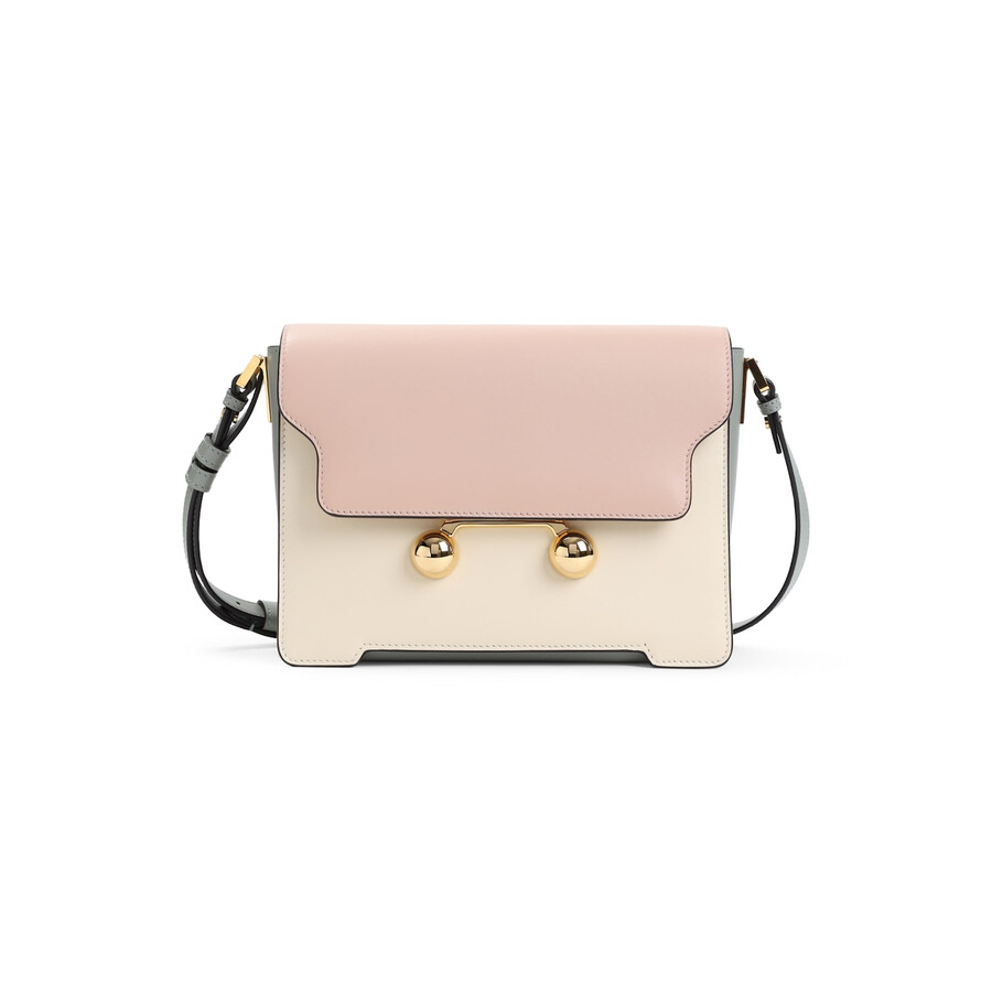 Marni Light Pink, White And Grey Leather Trunkaroo Medium Shoulder Bag In Yellow