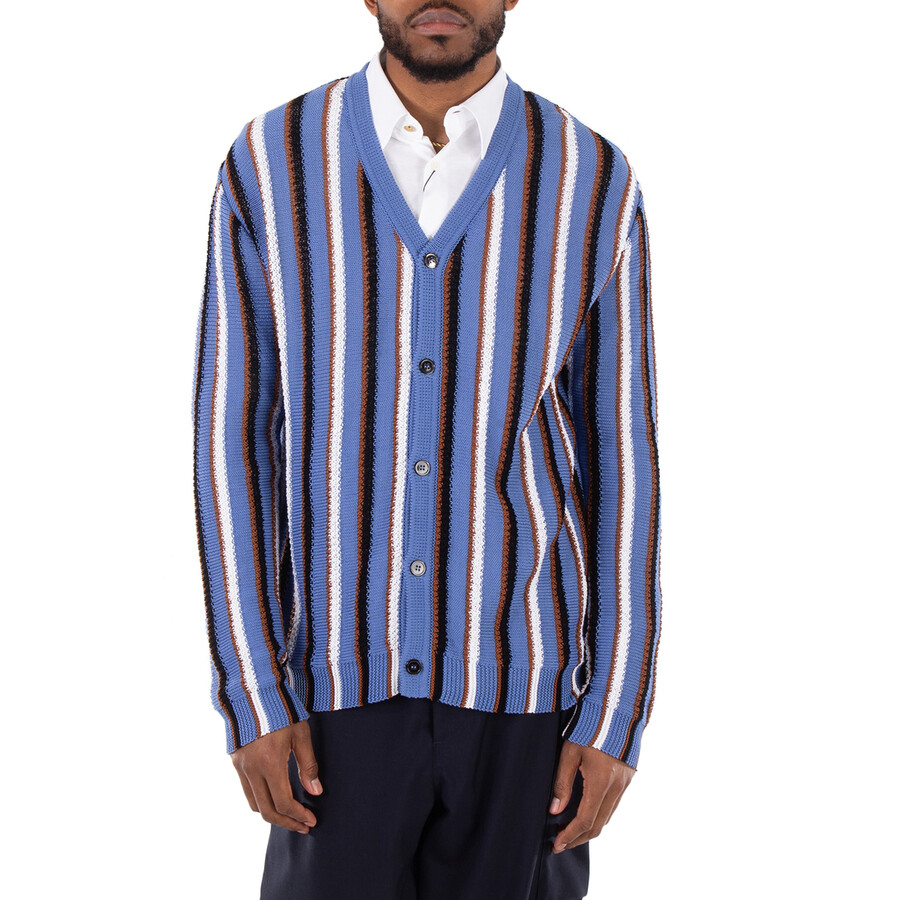 V-Neck Stripe-Pattern Cotton Cardigan