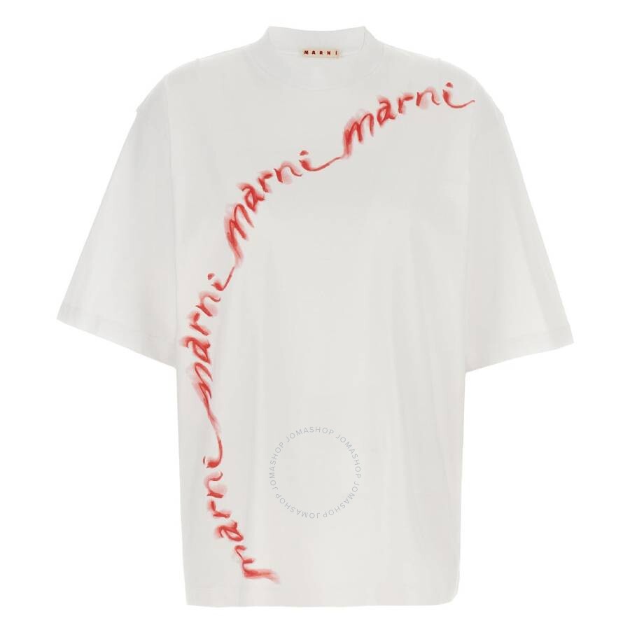 Marni Wavy Logo Cotton-jersey T-shirt In White