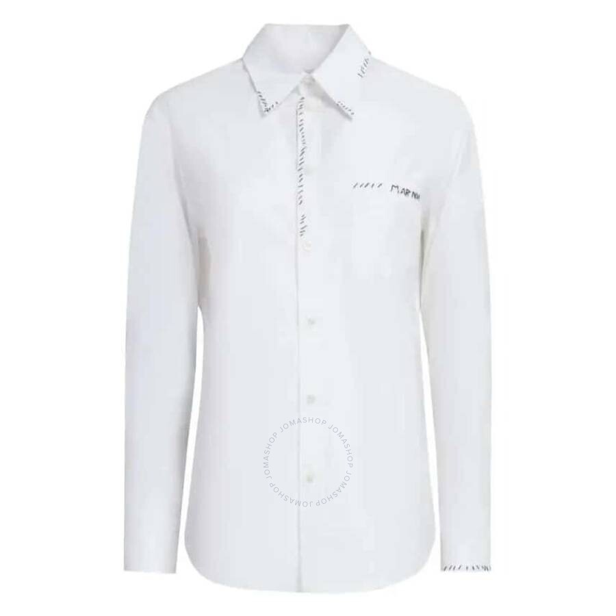Marni Womens Lily White Brand-print Patch-pocket Cotton Shirt In White