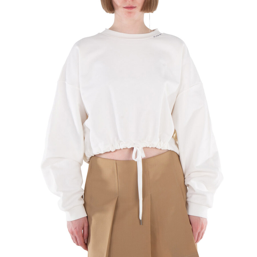 Marni Boxy Long-sleeved Top In Silk In White