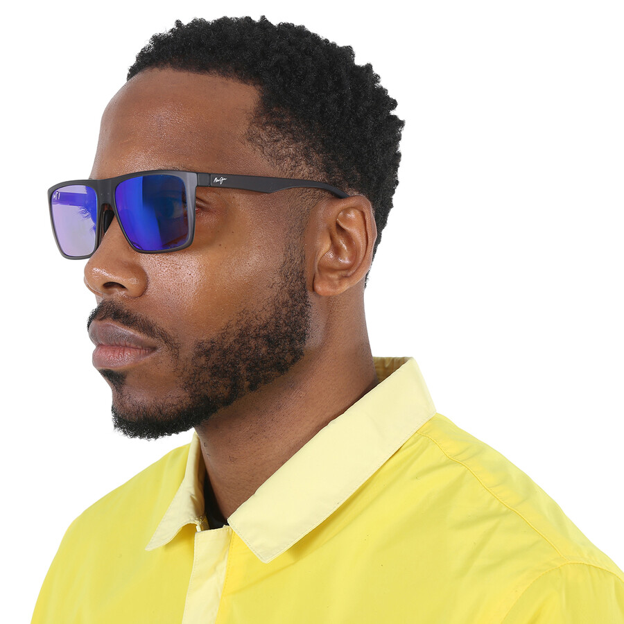 Maui Jim Honokalani Blue Hawaii Rectangular Men's Sunglasses B455-14 57 In Blue / Grey