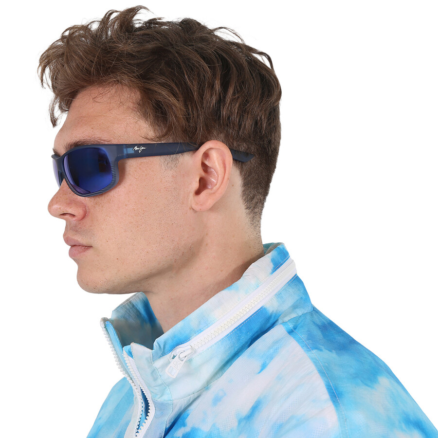 Maui Jim Kaiwi Channel Blue Hawaii Wrap Unisex Sunglasses B840-03s In Black / Blue