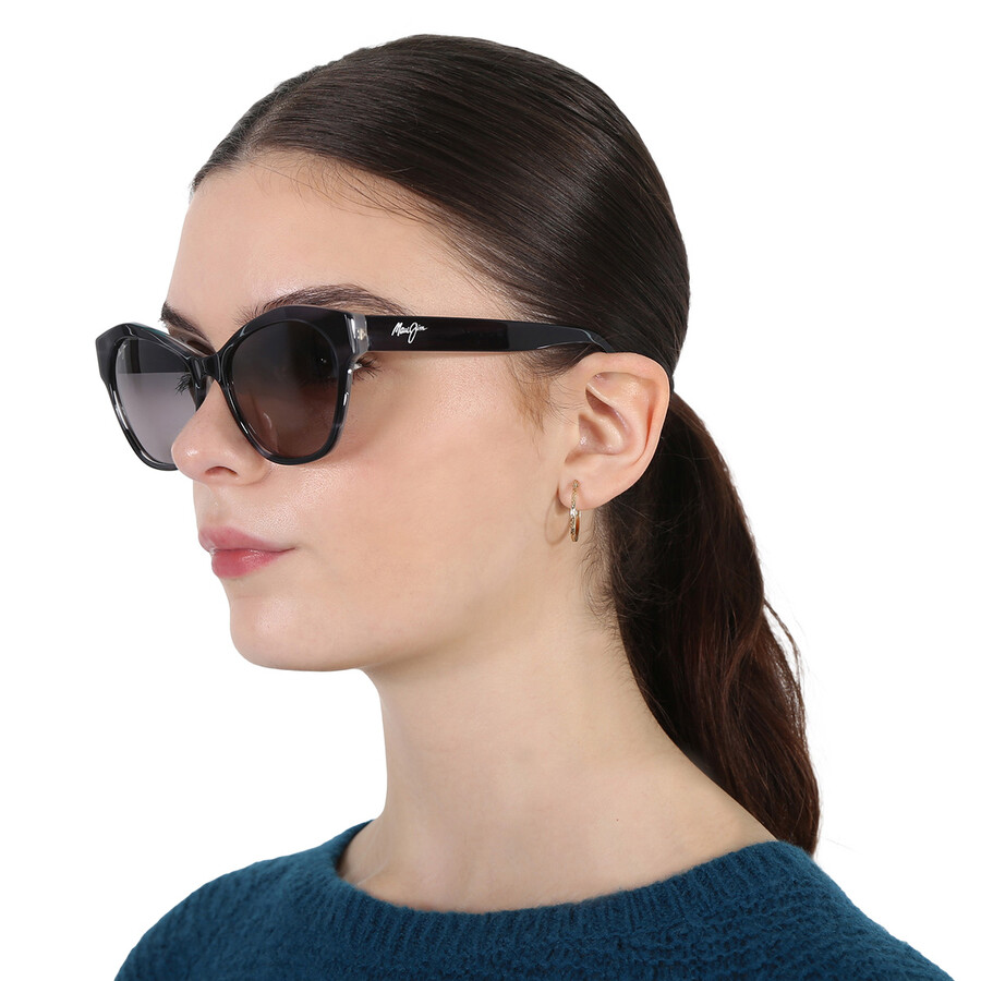 Maui Jim Kila Neutral Grey Browline Ladies Sunglasses Gs819-02a 54 In Black / Grey