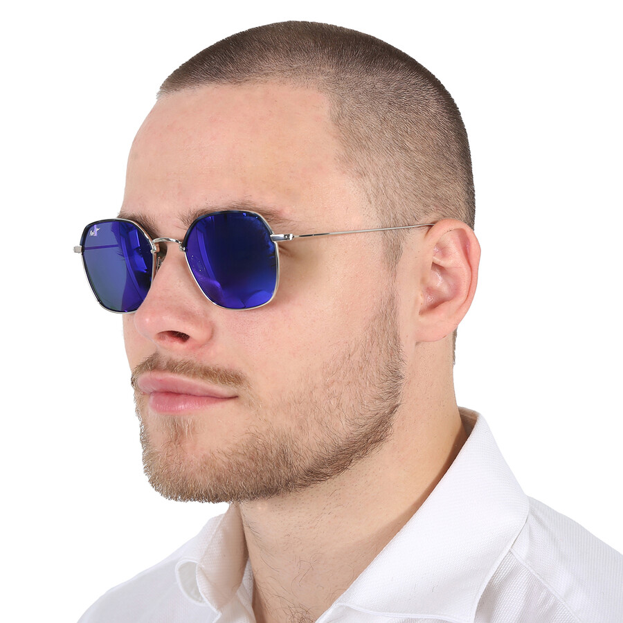 Maui Jim Moon Doggy Blue Hawaii Geometric Unisex Sunglasses B874-17 In Blue / Silver