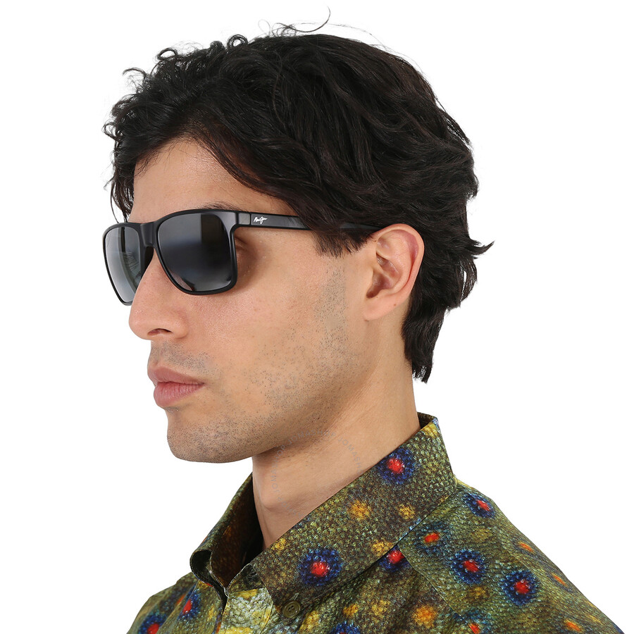 Shop Maui Jim Pailolo Neutral Grey Rectangular Unisex Sunglasses 603-02 58 In Black / Grey