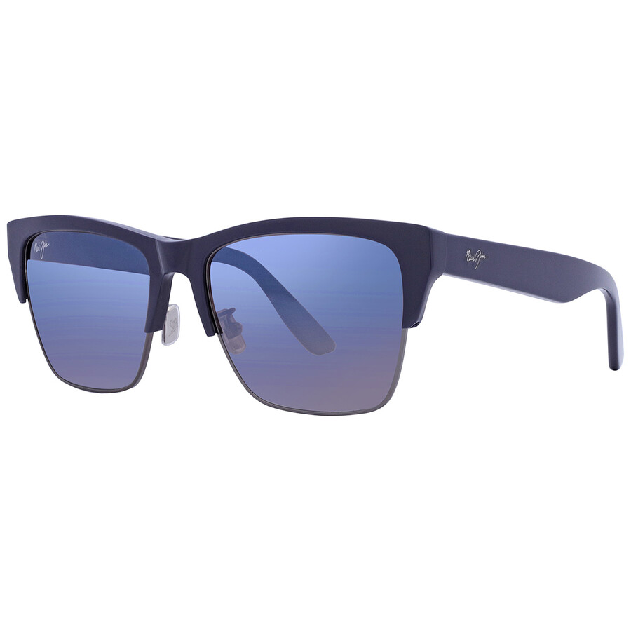 Maui Jim Perico Dual Mirror Blue To Silver Square Unisex Sunglasses Dbs853-03 56 In Blue / Gun Metal / Gunmetal / Navy / Silver
