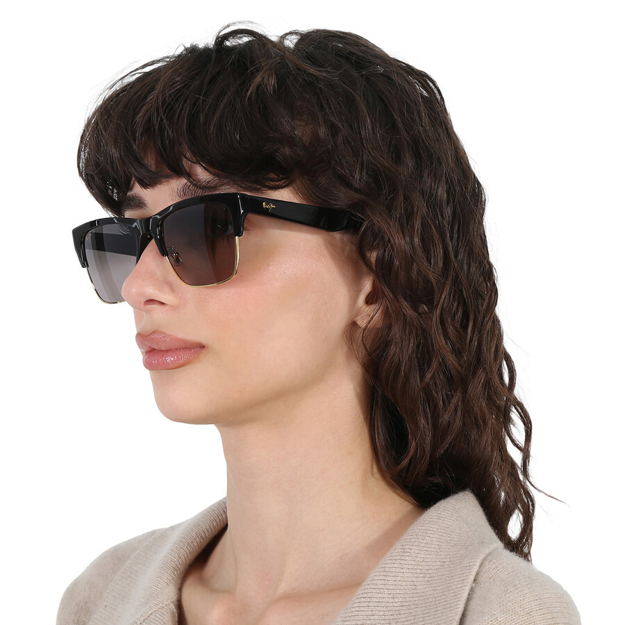 Maui Jim Perico Neutral Grey Square Unisex Sunglasses Gs853-02 56 In Black / Gold / Grey