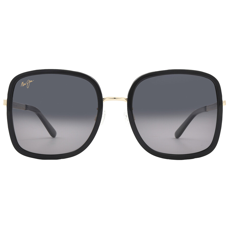 Maui Jim Pua Neutral Grey Square Unisex Sunglasses Gs865-02 55 In Black / Gold / Grey