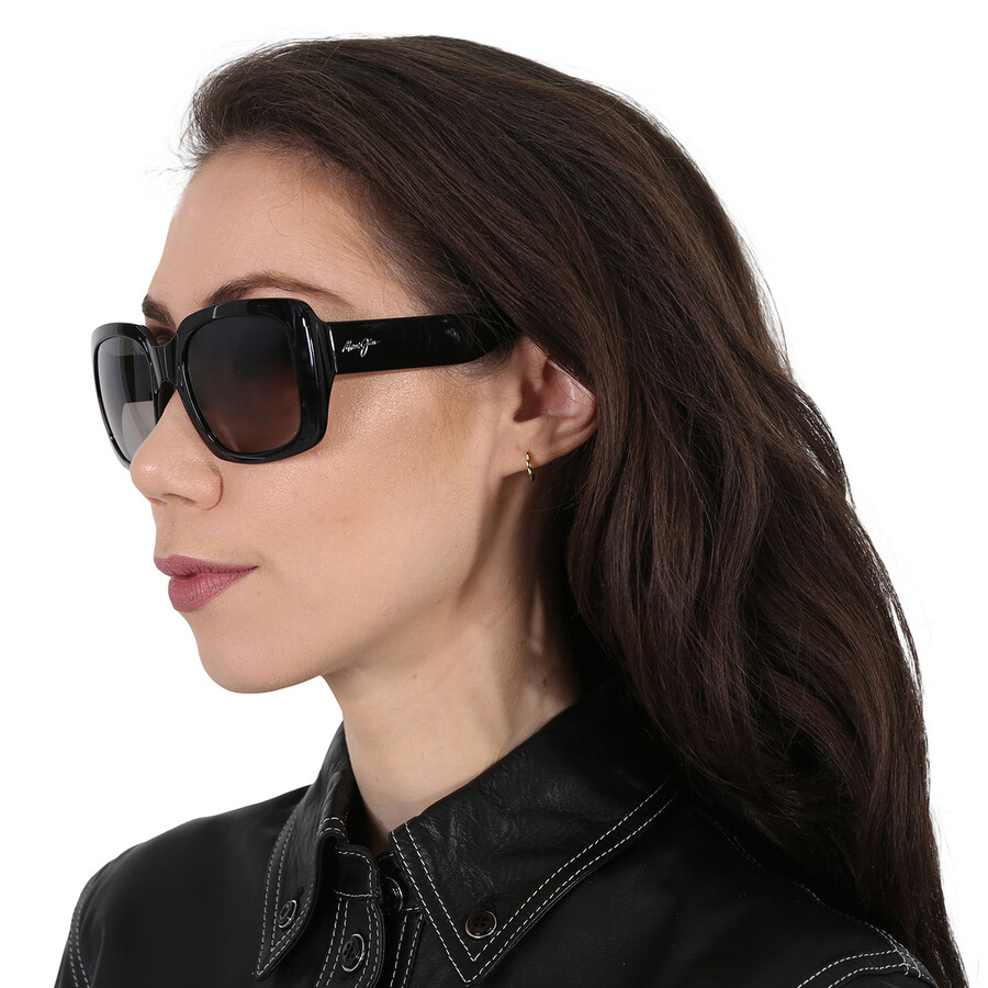 Maui Jim Two Steps Neutral Grey Square Ladies Sunglasses Gs863-02 55 In Black / Grey