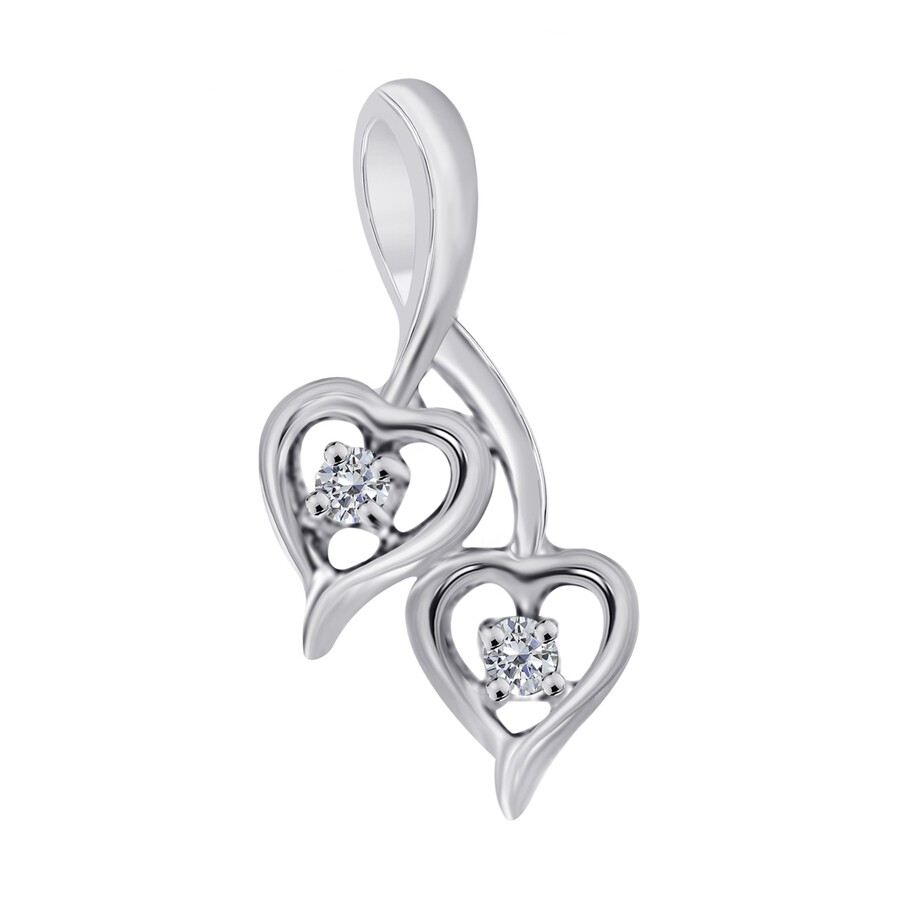 Maulijewels 0.10 Carat Diamond/ Two Stone/ Heart Shape Pendant In 10k White Gold With 18" 10k White In White