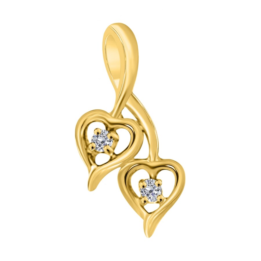 Maulijewels 0.10 Carat Diamond/ Two Stone/ Heart Shape Pendant In 10k Yellow Gold With 18" 10k Yello In White