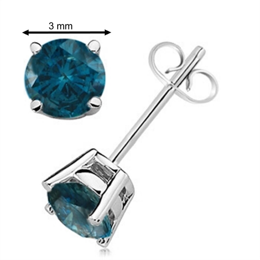 Maulijewels 0.20 Carat Natural Round Blue Diamond Prong Set Stud Earring In 14k Blue & Yellow Gold In Blue