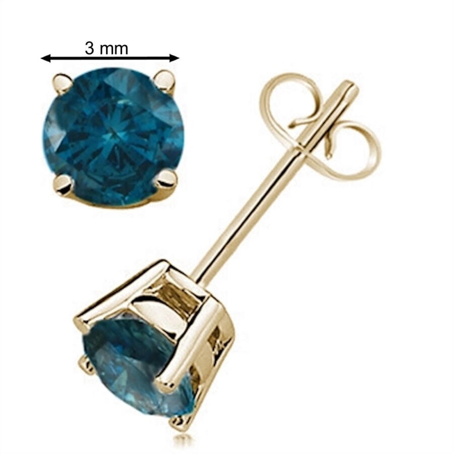 Maulijewels 0.20 Carat Natural Round Blue Diamond Prong Set Stud Earring In 14k Blue & Yellow Gold In Blue
