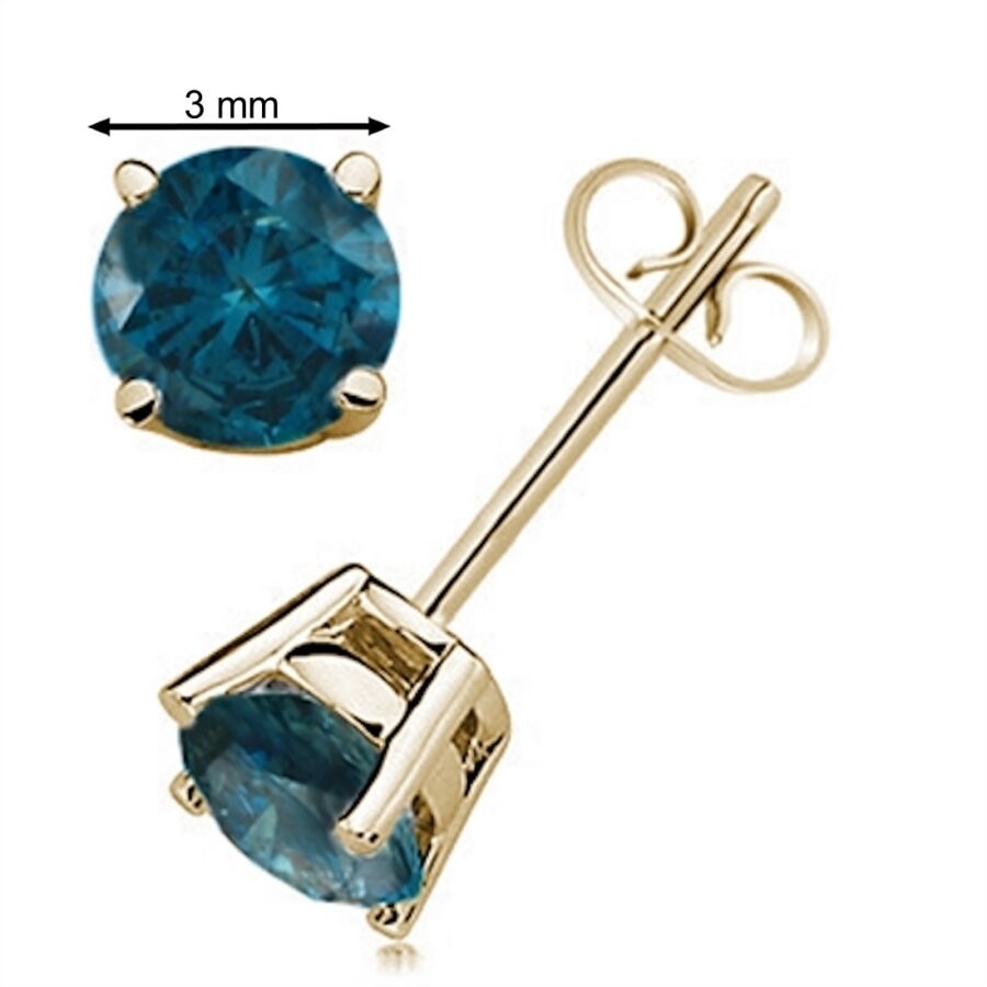 Shop Maulijewels 0.20 Carat Natural Round Blue Diamond Prong Set Stud Earring In 14k Blue & Yellow Gold