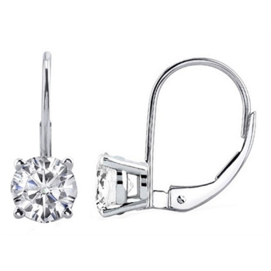 Maulijewels 0.25 Carat Natural White Diamond Dangle Earrings Made In 14k White Gold With Lever Back  In White