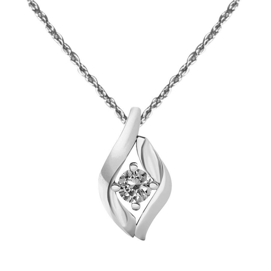 Maulijewels 0.25 Carat Round Natural Diamond ( I-j/ I2-i3 ) Prong Set Pendant In 14k White Gold With In White