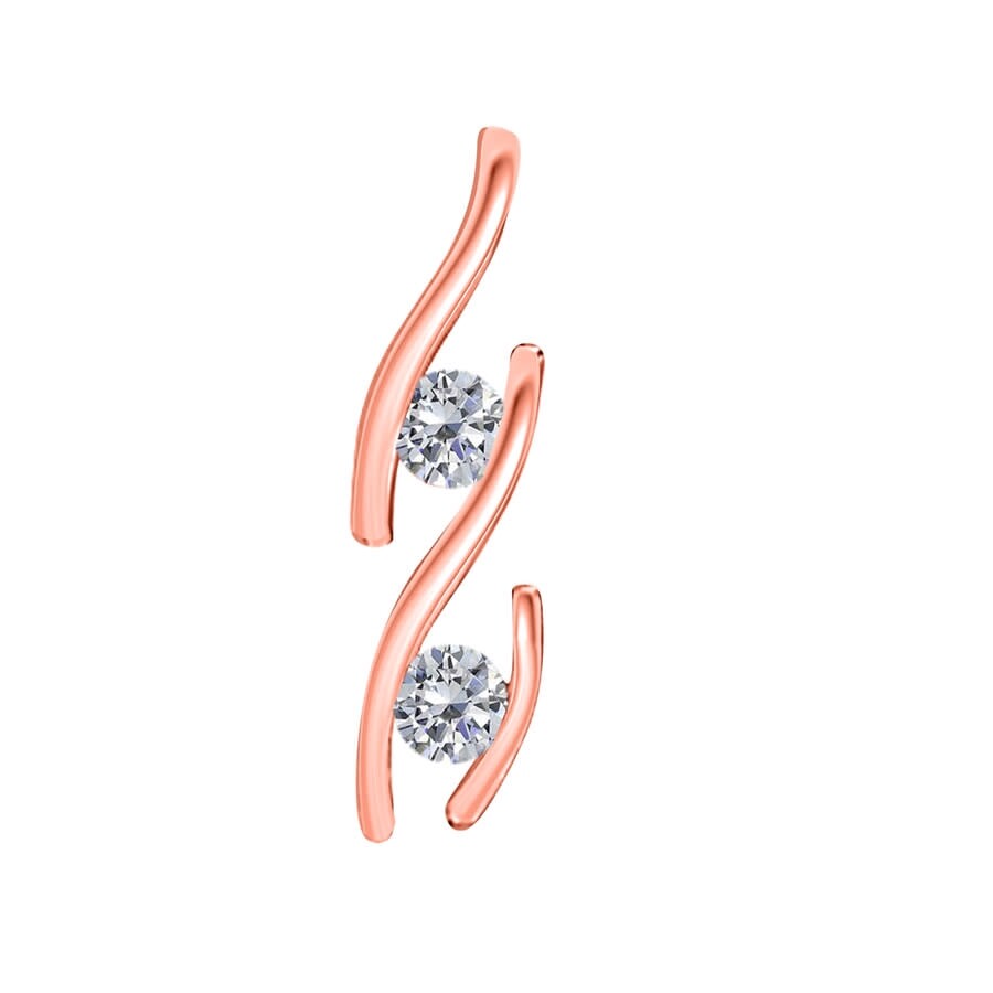 Maulijewels 0.30 Carat Diamond Two Stone Pendant In 14k Solid Rose Gold With18" 14k Rose Gold Plated In White
