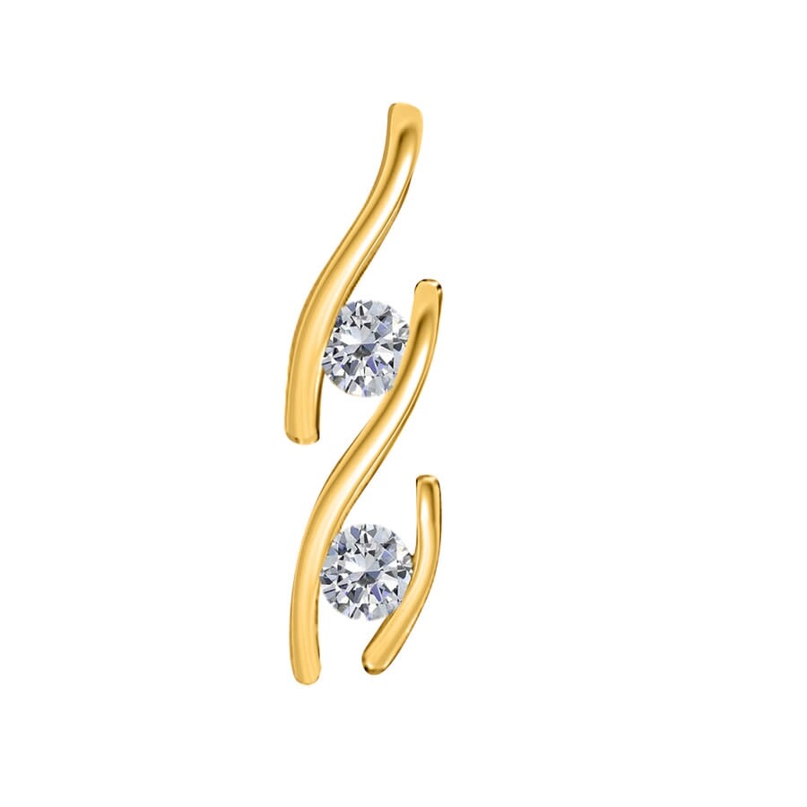 Maulijewels 0.30 Carat Diamond Two Stone Pendant In 14k Solid Yelllow Gold With18" 14k Yellow Gold P In White