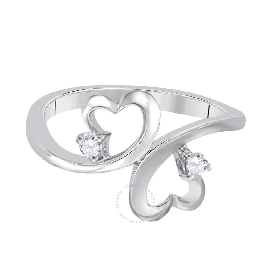 Maulijewels 0.10 Carat Diamond Two Stone Heart Shape Engagement Wedding Rings For Women In 10k Solid In White