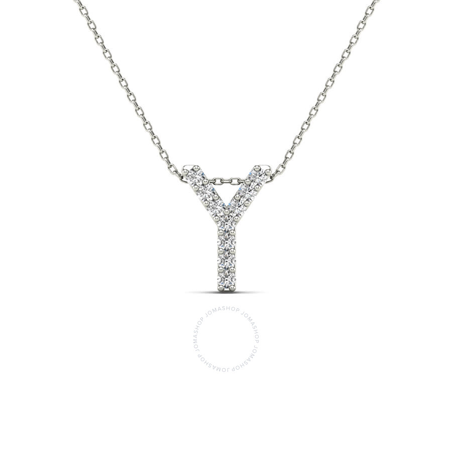 Maulijewels 0.10 Carat Natural Diamond Initial " Y " Pendant Necklace In 14k White Gold With 18" Cab In White