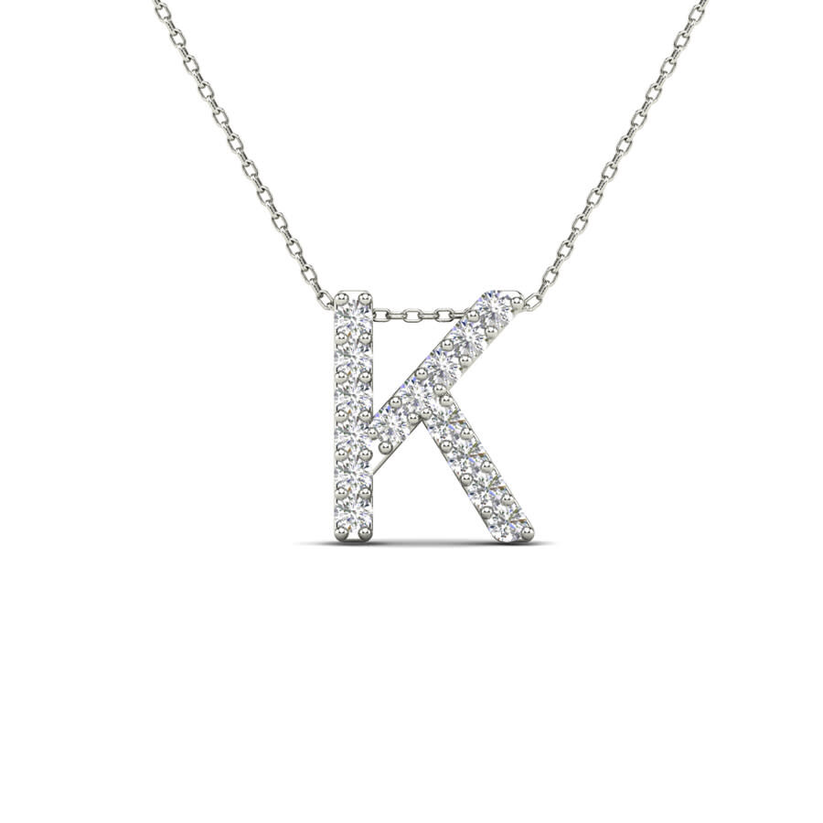 Maulijewels 0.12 Carat Natural Diamond Initial " K " Pendant Necklace In 14K White Gold With 18