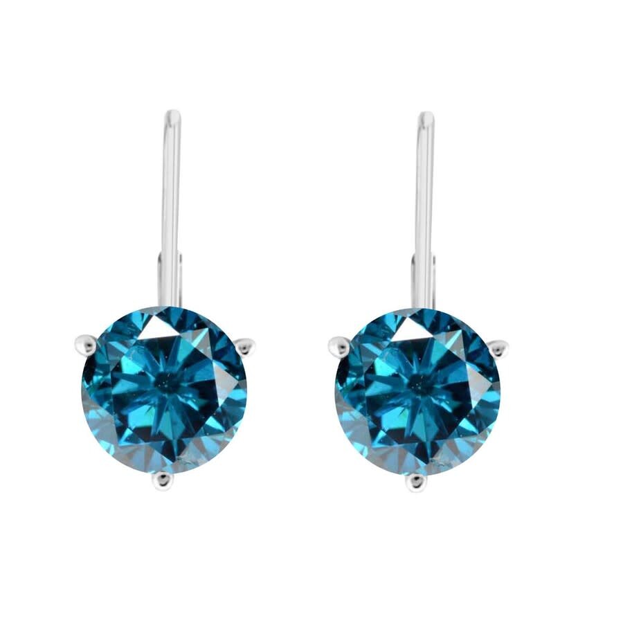 Shop Maulijewels 0.30 Carat Natural Blue Round Diamond Martini Leverback Earrings For Women's In 14k Soli In White