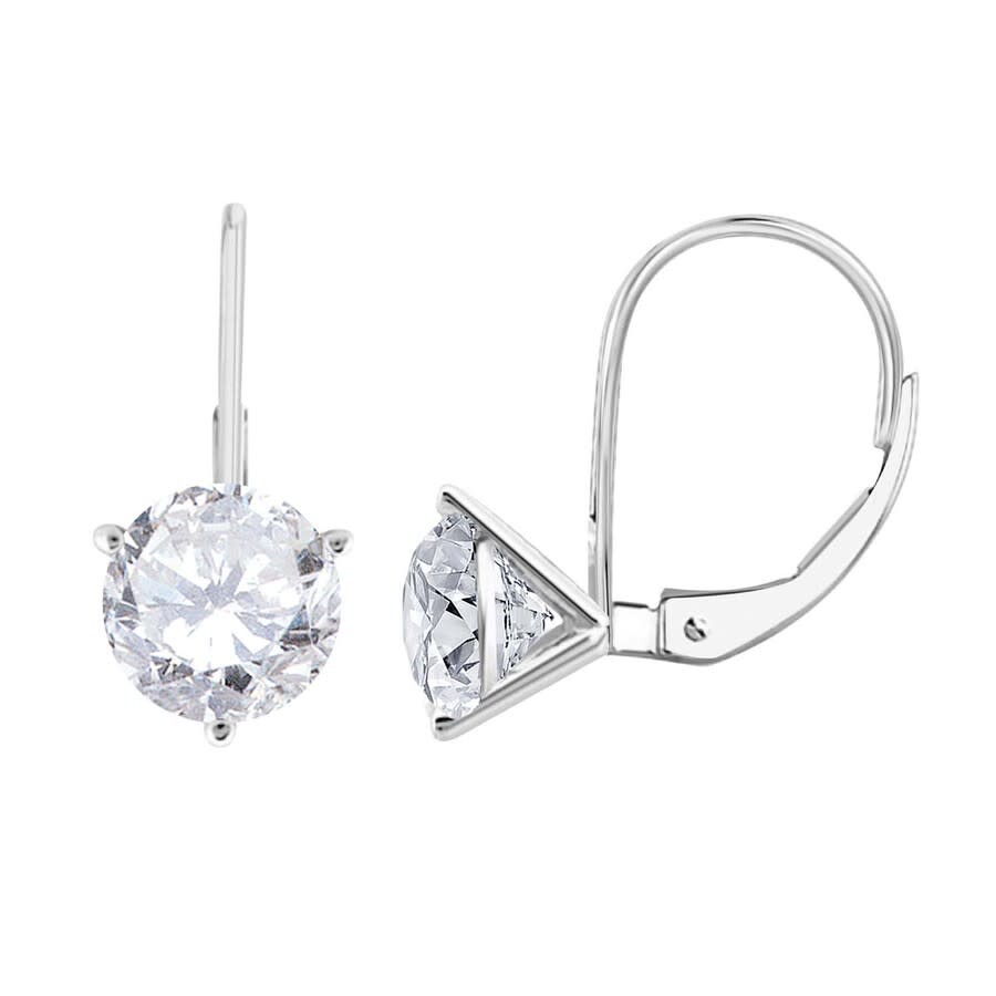 Shop Maulijewels 0.30 Carat Natural Round White Diamond Martini Leverback Earrings For Women's In 14k Sol