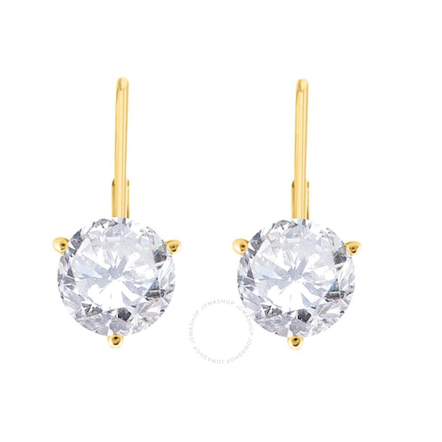 Maulijewels 0.60 Carat Round White Diamond Three Prongs Set Martini Leverback Earrings In 14k Solid In Yellow