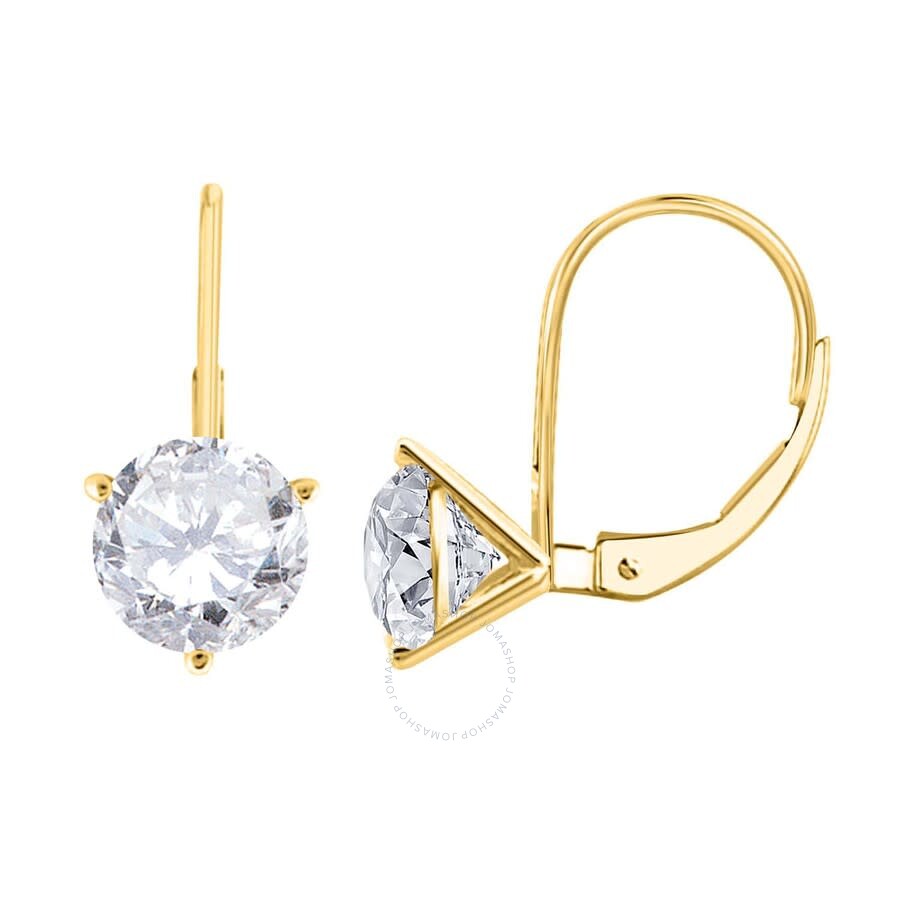 Maulijewels 0.60 Carat Round White Diamond Three Prongs Set Martini Leverback Earrings In 14k Solid In Yellow