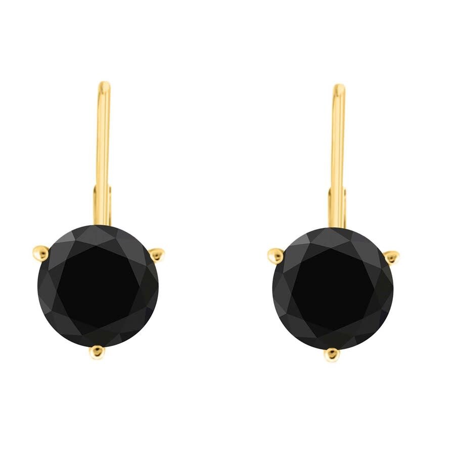 Shop Maulijewels 0.70 Carat Black Natural Diamond Three Prong Set Martini Leberback Earrings For Women's  In Yellow