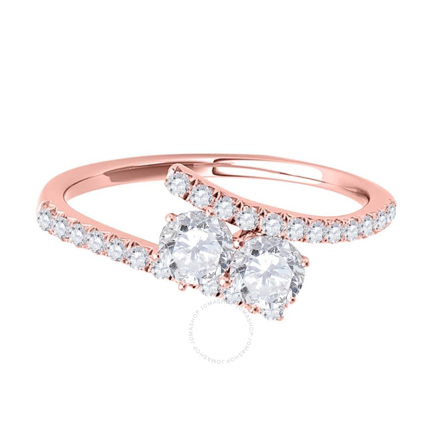 MAULIJEWELS MAULIJEWELS 0.75 CARAT NATURAL ROUND WHITE DIAMOND TWO STONE WOMEN ENGAGEMENT RING IN 14K SOLID ROSE