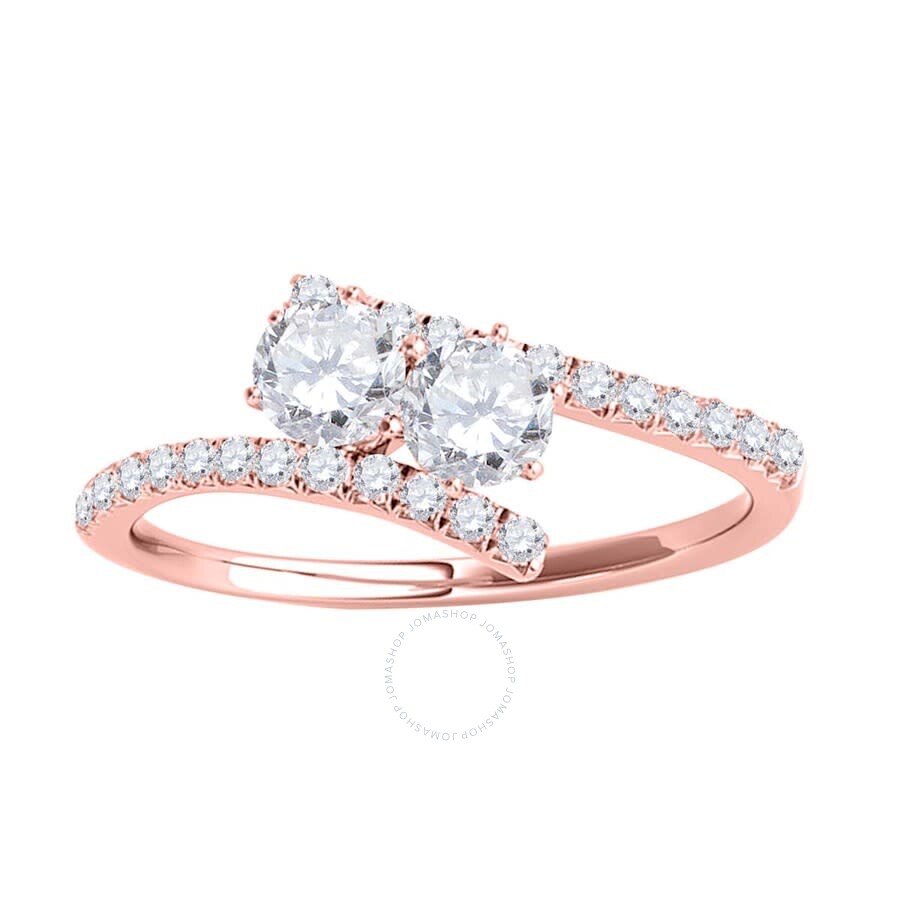 Shop Maulijewels 0.75 Carat Natural Round White Diamond Two Stone Women Engagement Ring In 14k Solid Rose In Pink