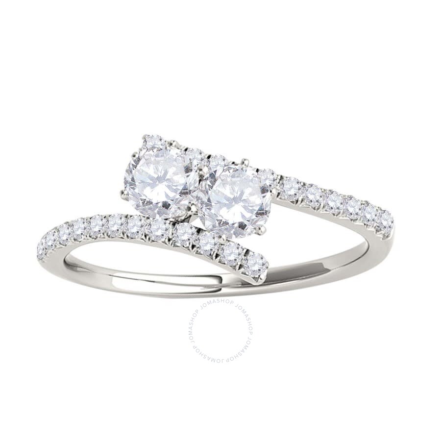 Maulijewels 0.75 Carat Natural Round White Diamond Two Stone Women Engagement Ring In 14k Solid Whit In White