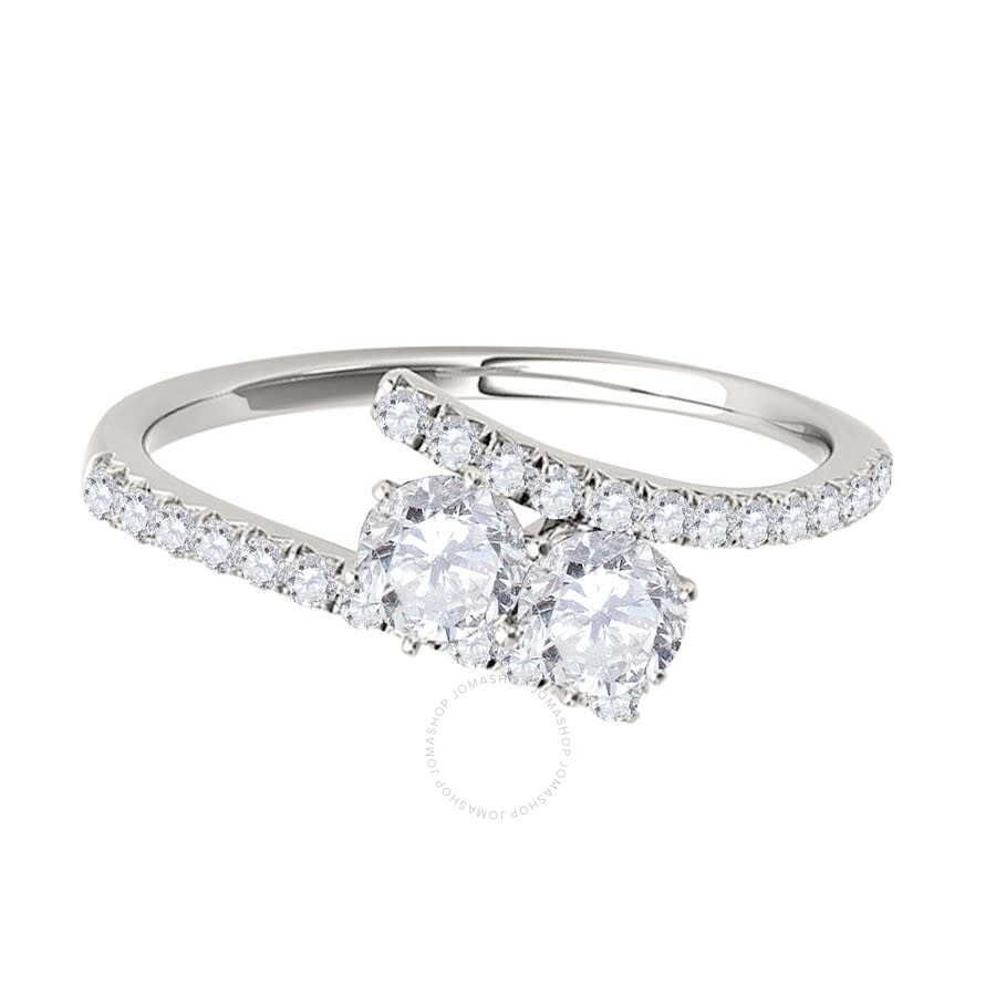 Maulijewels 0.75 Carat Natural Round White Diamond Two Stone Women Engagement Ring In 14k Solid Whit In White
