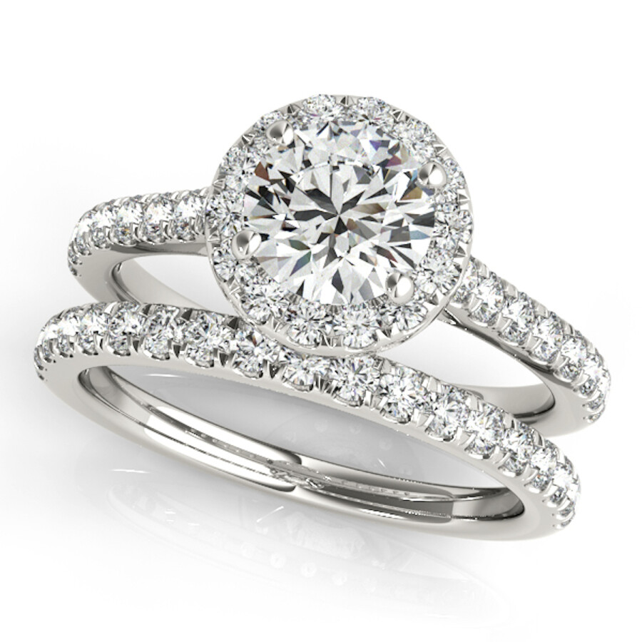 Maulijewels 0.75 Carat White Gold 14k Bridal Set Halo Diamond Engagement Ring In White