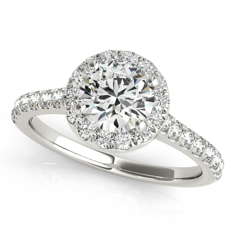 Maulijewels 0.75 Carat White Gold 14k Bridal Set Halo Diamond Engagement Ring In White