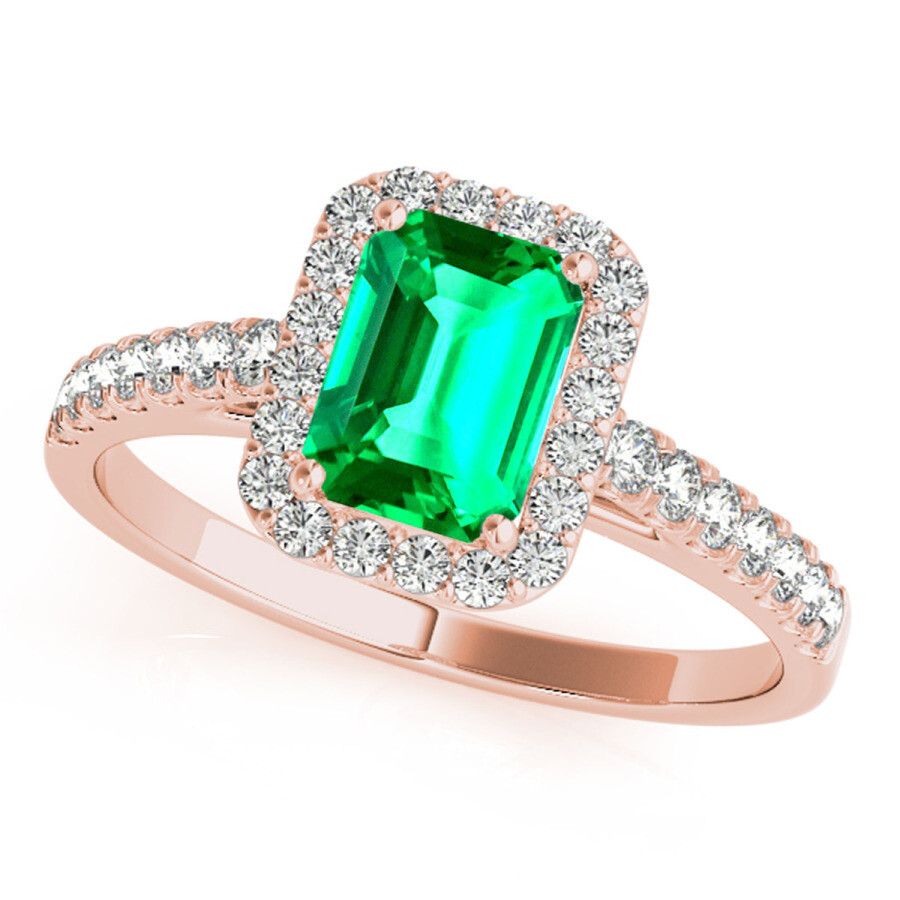 Maulijewels 0.85 Carat Emerald Cut Emerald And Diamond Bridal Set Ring In 10k Rose Gold In Rose Gold-tone