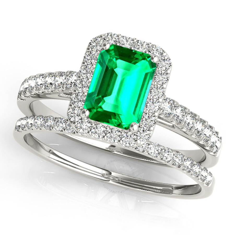 Maulijewels 0.85 Carat Emerald Cut Emerald And Diamond