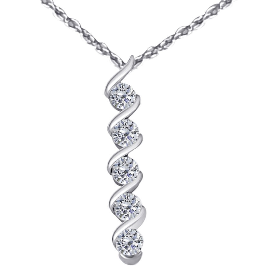 Maulijewels 1/2 Carat Diamond Five Stone Swirl Pendant In 10k Solid White Gold With 18" 10k White Go In White