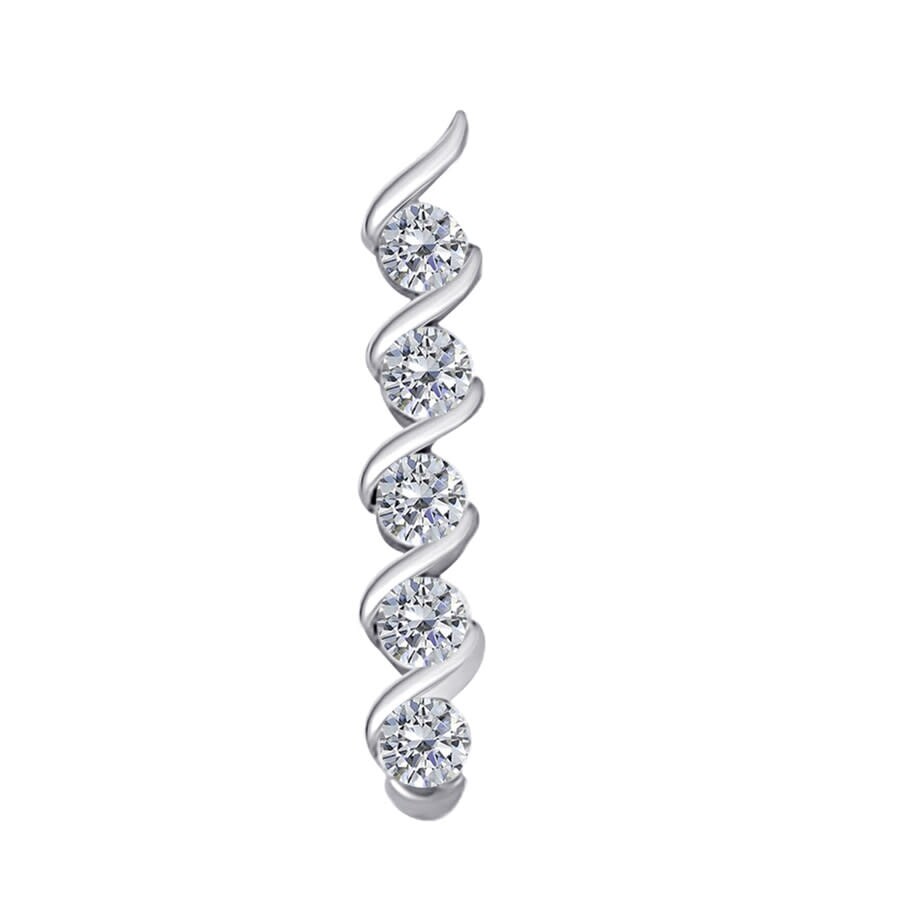 Maulijewels 1/2 Carat Diamond Five Stone Swirl Pendant In 10k Solid White Gold With 18" 10k White Go In White