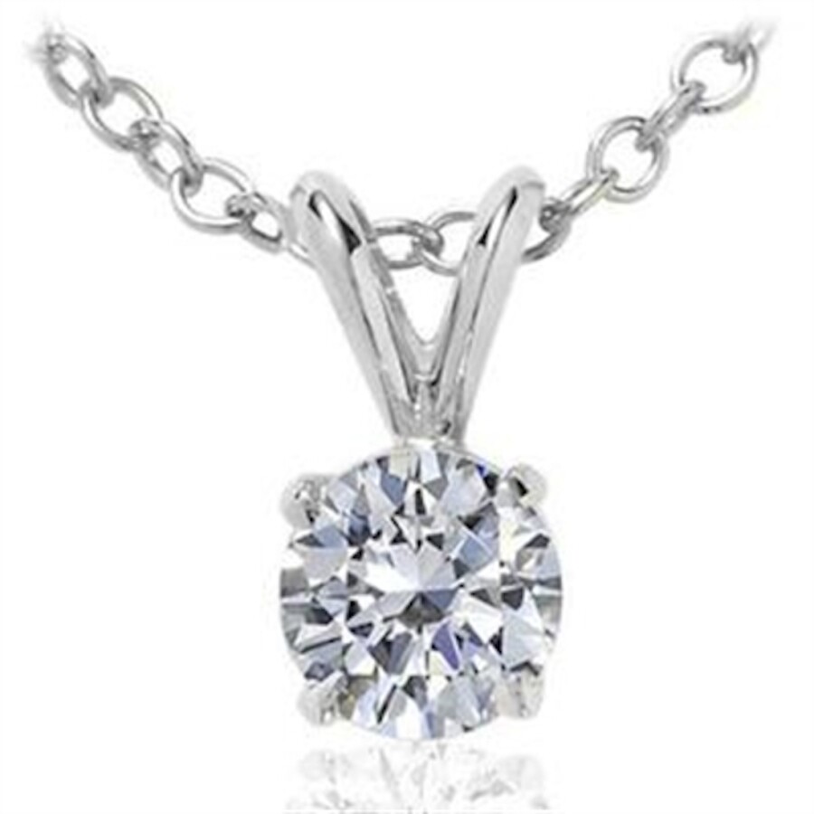 Maulijewels 1/4 Carat Natural Round White Diamond Solitaire Pendant In 14k White Gold With 18" 14k W In White