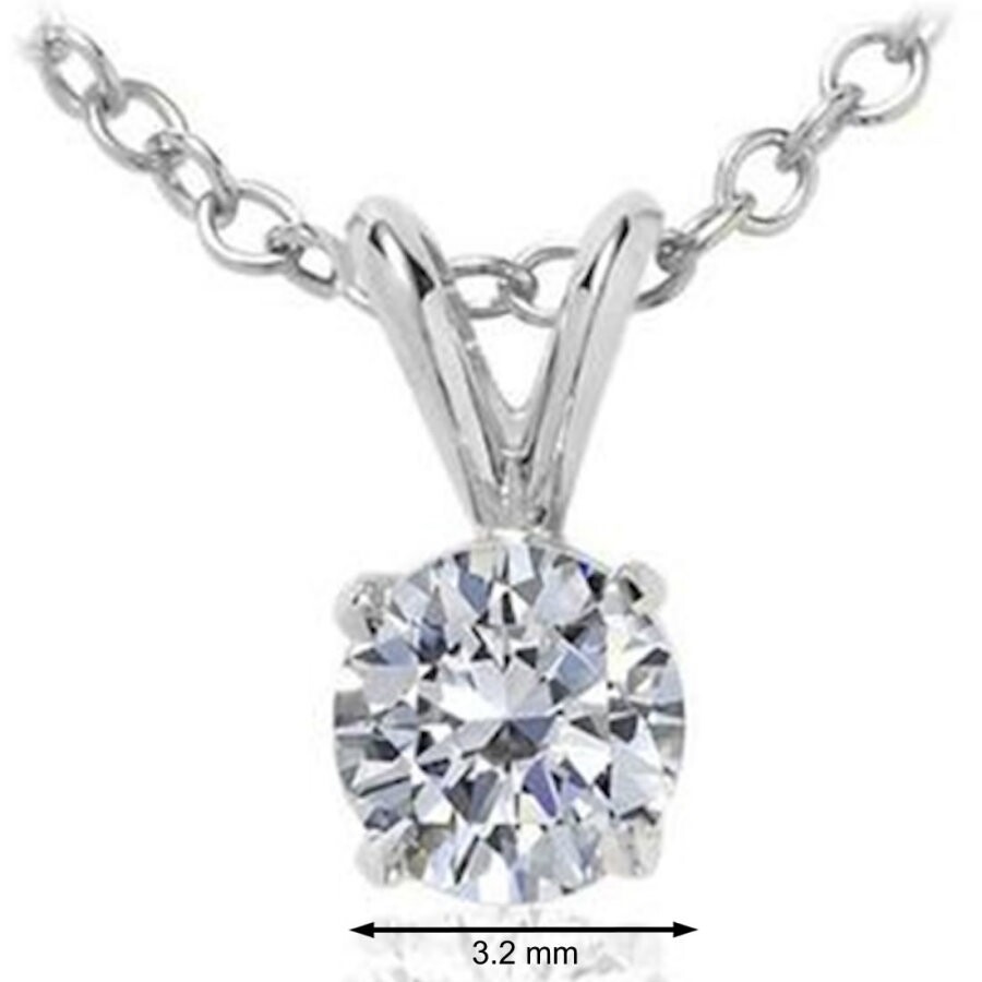 Maulijewels 1/4 Carat Natural Round White Diamond Solitaire Pendant In 14k White Gold With 18" 14k W In White