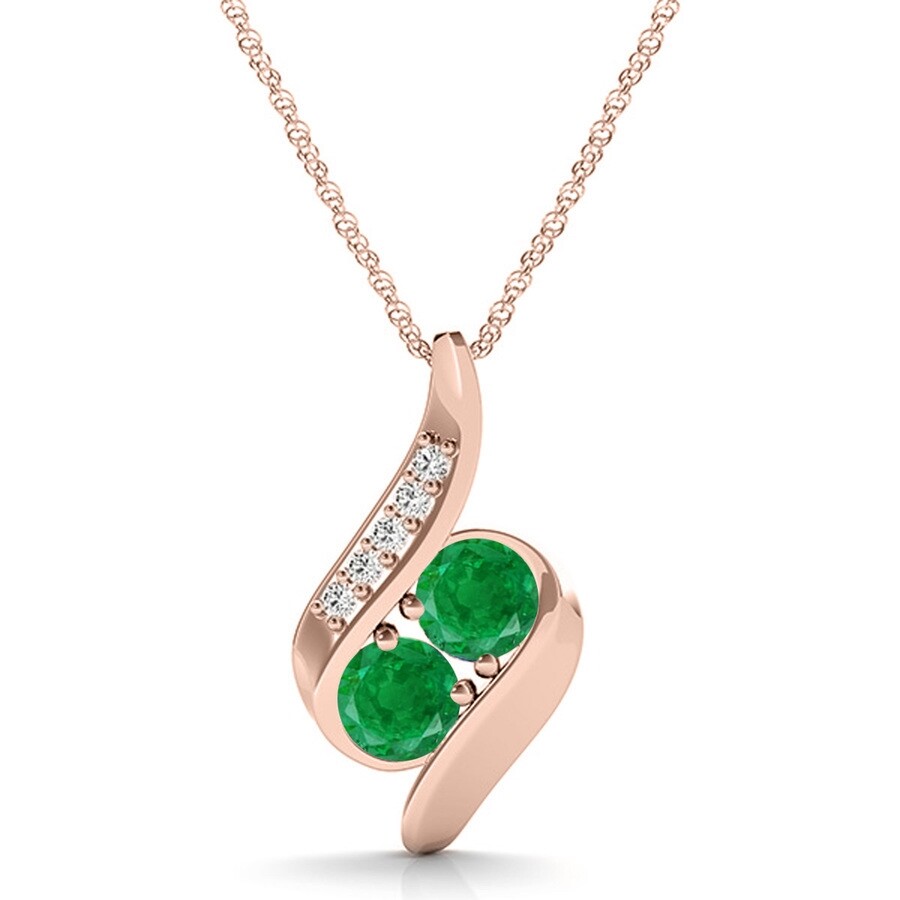 Shop Maulijewels 1.00 Carat Round Emerald & White Diamond Gemstone Pendant In 14k Rose Gold With 18" 14k  In Green