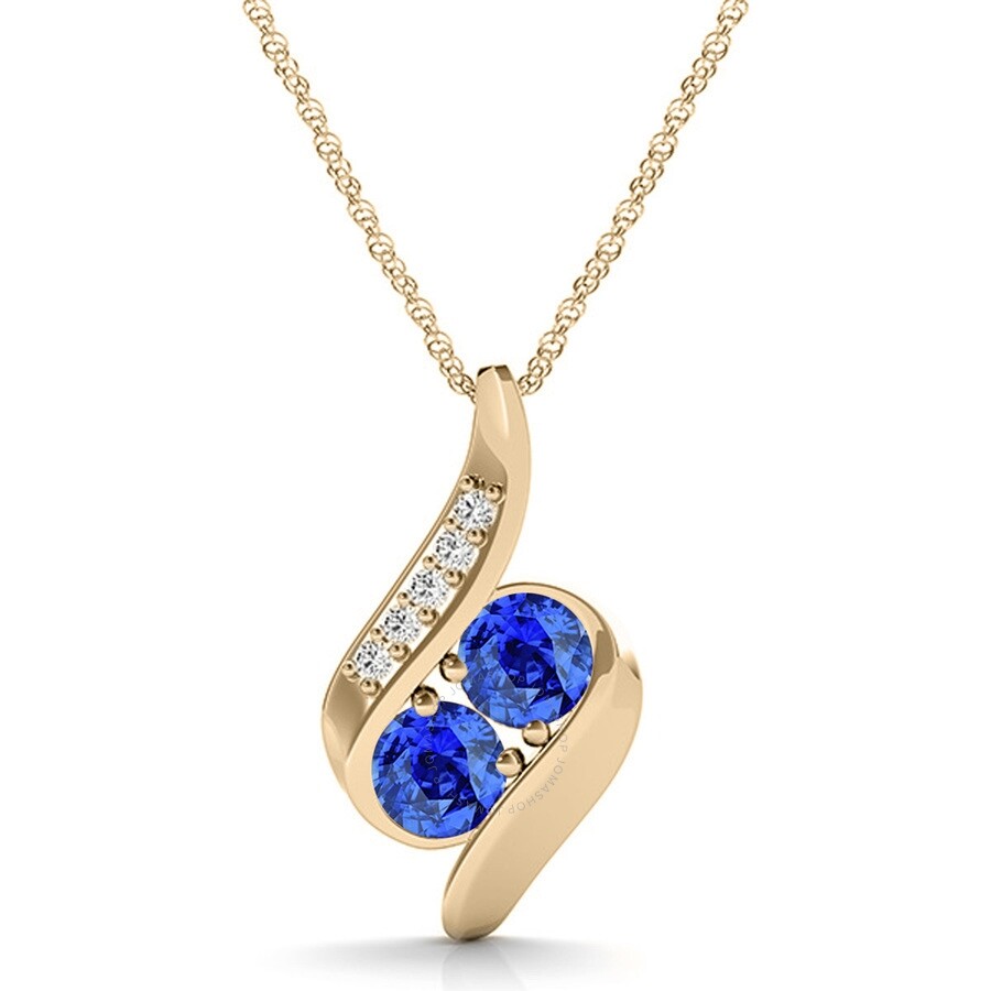 Shop Maulijewels 1.00 Carat Tanzanite & Diamond Gemstone Pendant In 14k Yellow Gold With 18" 14k Yellow G In Blue