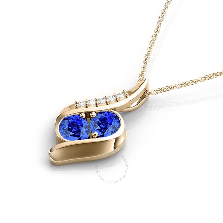 Shop Maulijewels 1.00 Carat Tanzanite & Diamond Gemstone Pendant In 14k Yellow Gold With 18" 14k Yellow G In Blue