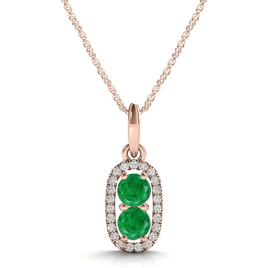 Maulijewels 1.15 Carat Natural Emerald & Diamond Pendant In 14k Rose Gold With 18" 14k Rose Gold Pla In Green